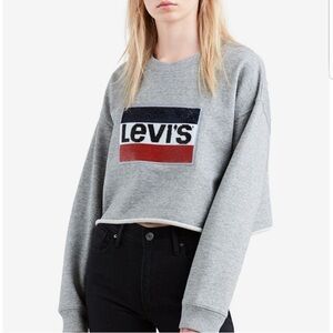 Levi's Sequin Graphic Raw Hem Cropped Sweatshirt, size medium
